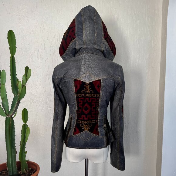 Leather & Bali Silk Ikat Motorcycle Jacket by KIYOTE of BIG SUR (One of a Kind) - Picture 1 of 9